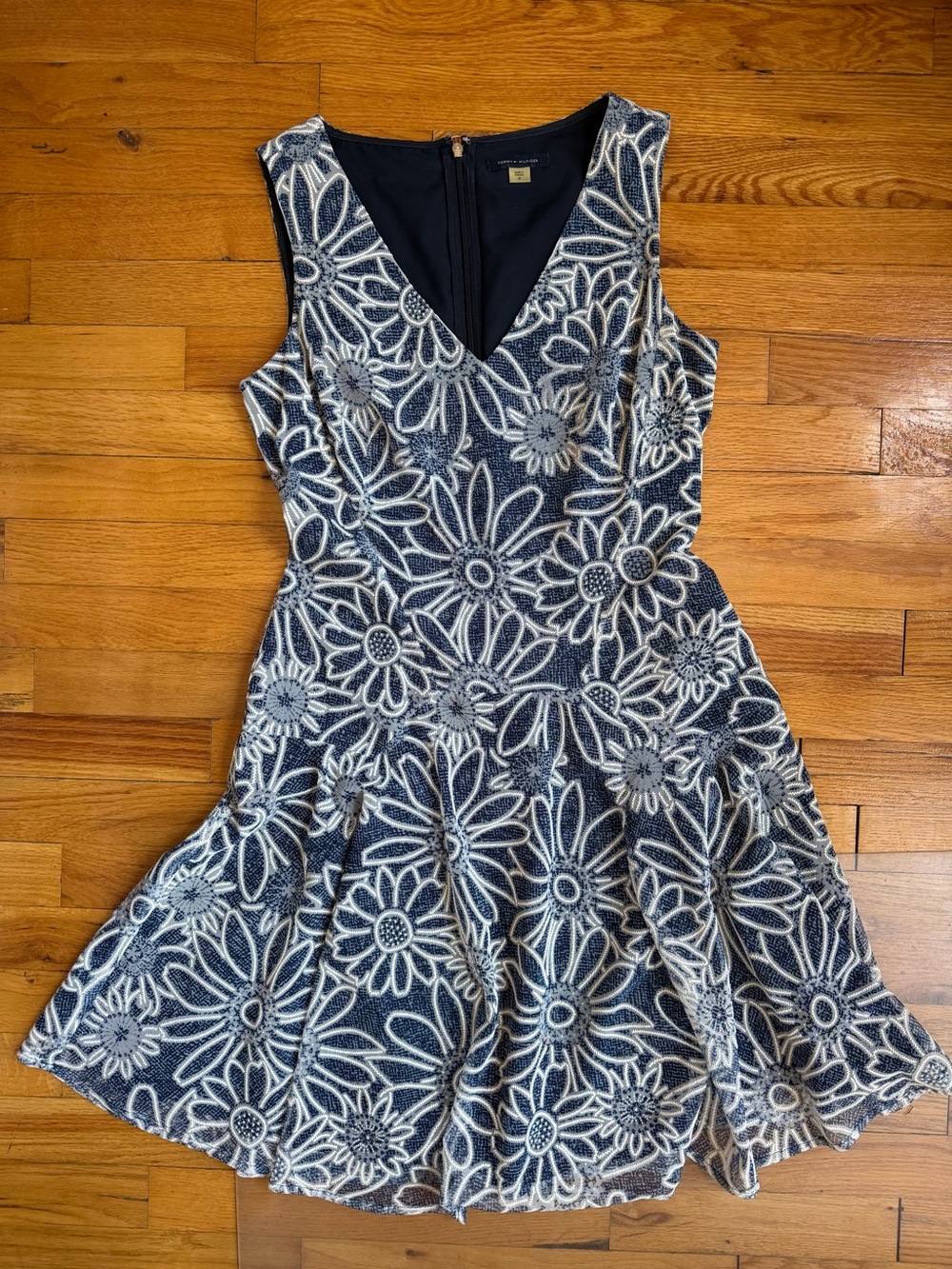 Tommy Hilfiger Navy and White Floral Fit-and-Flare Mini Dress